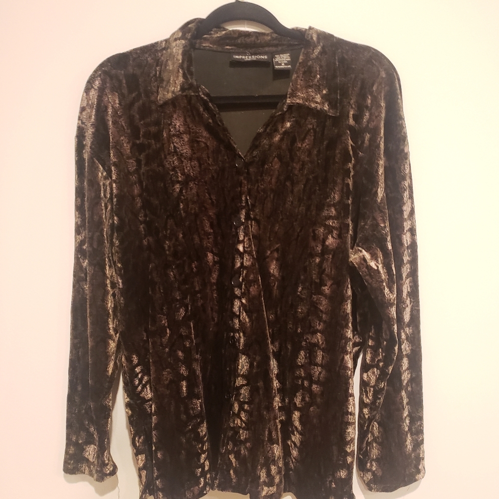Ladies Dress Velvet Button Up